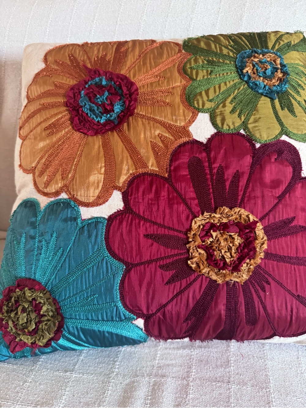 Pier 1 Multicolor Floral Appliqué Throw Pillow set of 2